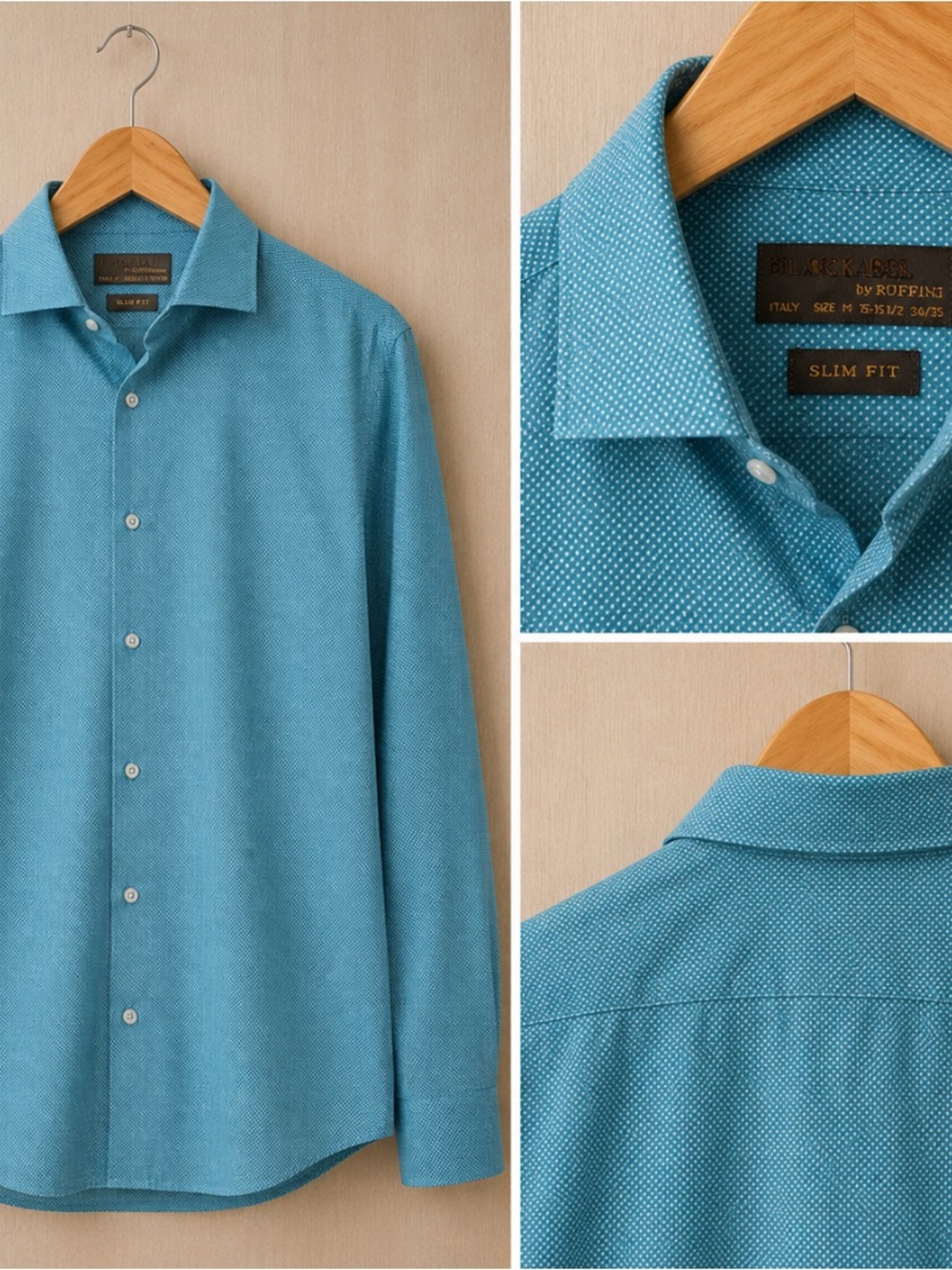 Slim Fit Men's Teal Microdot Dress Shirt - made in ITALY 🇮🇹